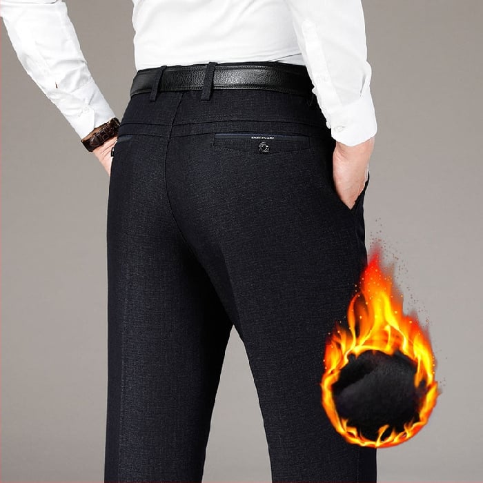 Pantaloni casual îngroșați cu căptușeală din fleece pentru bărbați, de vârstă mijlocie, de toamnă și de iarnă, de vârstă mijlocie și vârstnici, lejeri, drepți, costum de afaceri pentru tată, pantaloni plus size