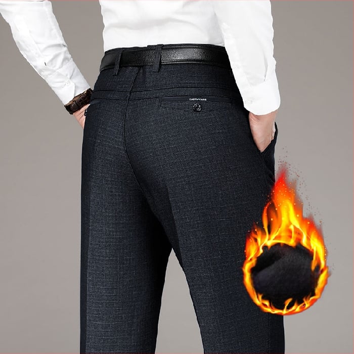 Pantaloni casual îngroșați cu căptușeală din fleece pentru bărbați, de vârstă mijlocie, de toamnă și de iarnă, de vârstă mijlocie și vârstnici, lejeri, drepți, costum de afaceri pentru tată, pantaloni plus size