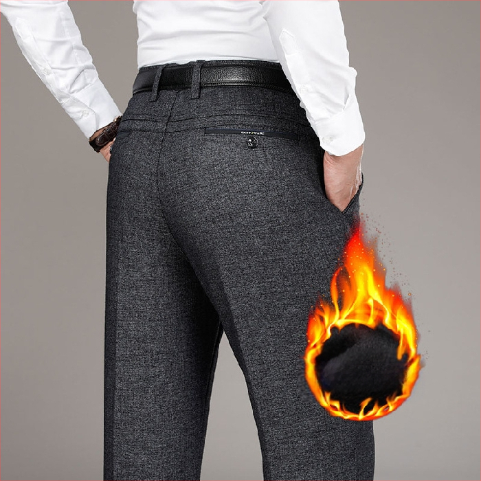 Pantaloni casual îngroșați cu căptușeală din fleece pentru bărbați, de vârstă mijlocie, de toamnă și de iarnă, de vârstă mijlocie și vârstnici, lejeri, drepți, costum de afaceri pentru tată, pantaloni plus size