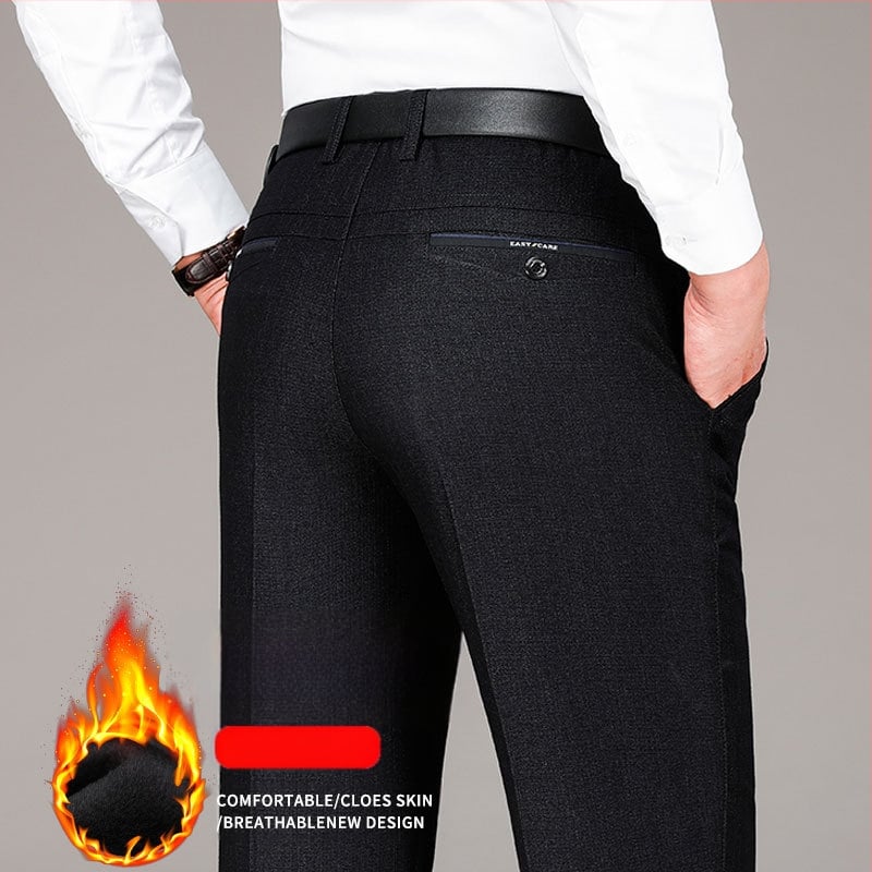 Pantaloni casual îngroșați cu căptușeală din fleece pentru bărbați, de vârstă mijlocie, de toamnă și de iarnă, de vârstă mijlocie și vârstnici, lejeri, drepți, costum de afaceri pentru tată, pantaloni plus size