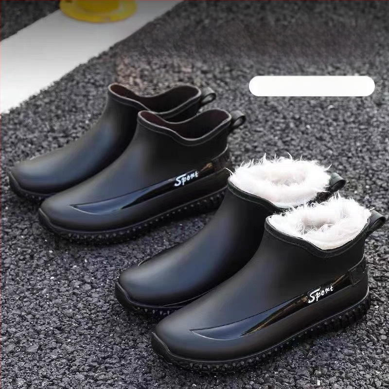 Lühikesed veekindlad kingad fliisvoodriga meeste õues kasutamiseks mõeldud kummist kingad köögiks ja ehitusplatsiks mõeldud kummikud täiskasvanutele mõeldud libisemiskindlad meeste kummikud talveks