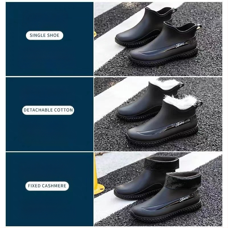 Lühikesed veekindlad kingad fliisvoodriga meeste õues kasutamiseks mõeldud kummist kingad köögiks ja ehitusplatsiks mõeldud kummikud täiskasvanutele mõeldud libisemiskindlad meeste kummikud talveks