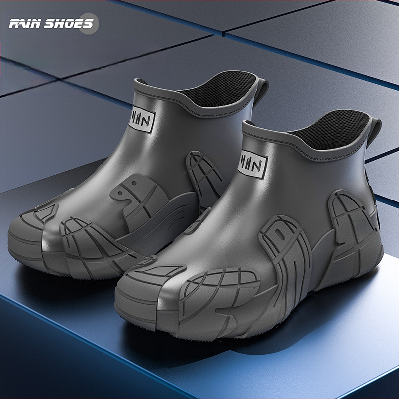 Μοντέρνες μπότες βροχής, αδιάβροχα παπούτσια για ορειβασία, αντιολισθητικά, ανθεκτικά στη φθορά, παπούτσια από καουτσούκ για πλύσιμο αυτοκινήτων, ανδρικές μπότες βροχής με χοντρή σόλα και επένδυση fleece