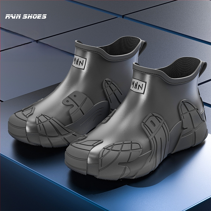 Μοντέρνες μπότες βροχής, αδιάβροχα παπούτσια για ορειβασία, αντιολισθητικά, ανθεκτικά στη φθορά, παπούτσια από καουτσούκ για πλύσιμο αυτοκινήτων, ανδρικές μπότες βροχής με χοντρή σόλα και επένδυση fleece