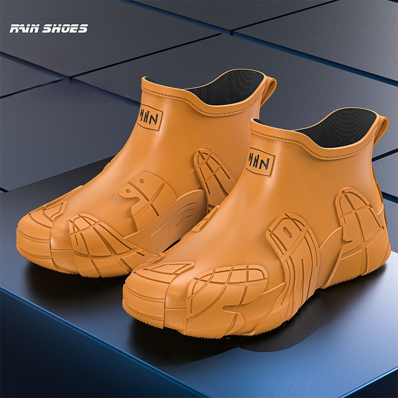 Μοντέρνες μπότες βροχής, αδιάβροχα παπούτσια για ορειβασία, αντιολισθητικά, ανθεκτικά στη φθορά, παπούτσια από καουτσούκ για πλύσιμο αυτοκινήτων, ανδρικές μπότες βροχής με χοντρή σόλα και επένδυση fleece