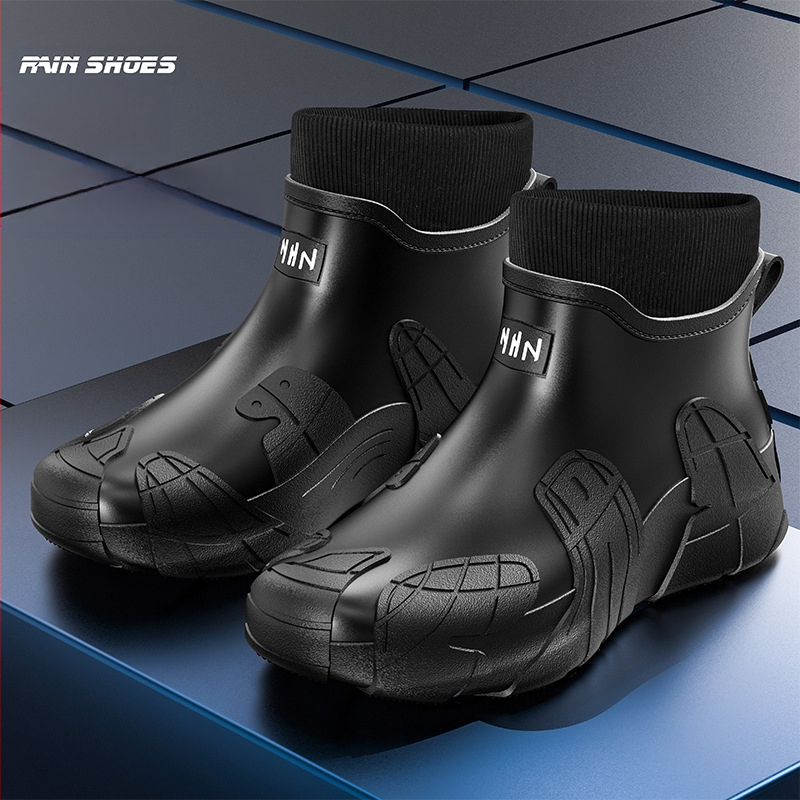 Μοντέρνες μπότες βροχής, αδιάβροχα παπούτσια για ορειβασία, αντιολισθητικά, ανθεκτικά στη φθορά, παπούτσια από καουτσούκ για πλύσιμο αυτοκινήτων, ανδρικές μπότες βροχής με χοντρή σόλα και επένδυση fleece