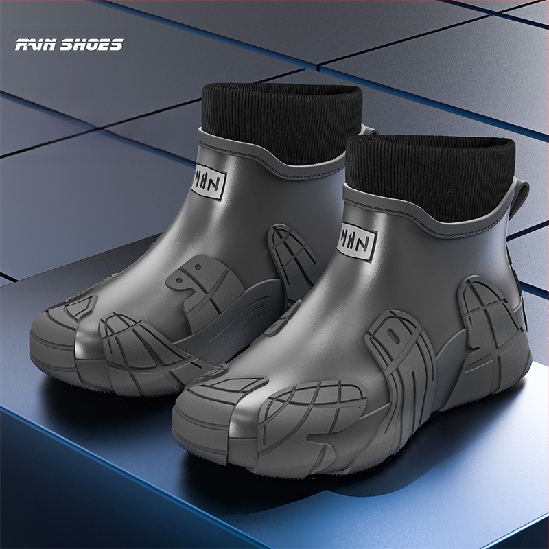 Μοντέρνες μπότες βροχής, αδιάβροχα παπούτσια για ορειβασία, αντιολισθητικά, ανθεκτικά στη φθορά, παπούτσια από καουτσούκ για πλύσιμο αυτοκινήτων, ανδρικές μπότες βροχής με χοντρή σόλα και επένδυση fleece