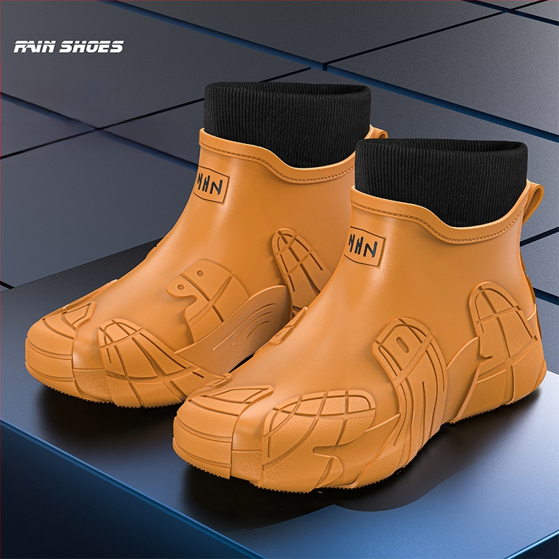 Μοντέρνες μπότες βροχής, αδιάβροχα παπούτσια για ορειβασία, αντιολισθητικά, ανθεκτικά στη φθορά, παπούτσια από καουτσούκ για πλύσιμο αυτοκινήτων, ανδρικές μπότες βροχής με χοντρή σόλα και επένδυση fleece