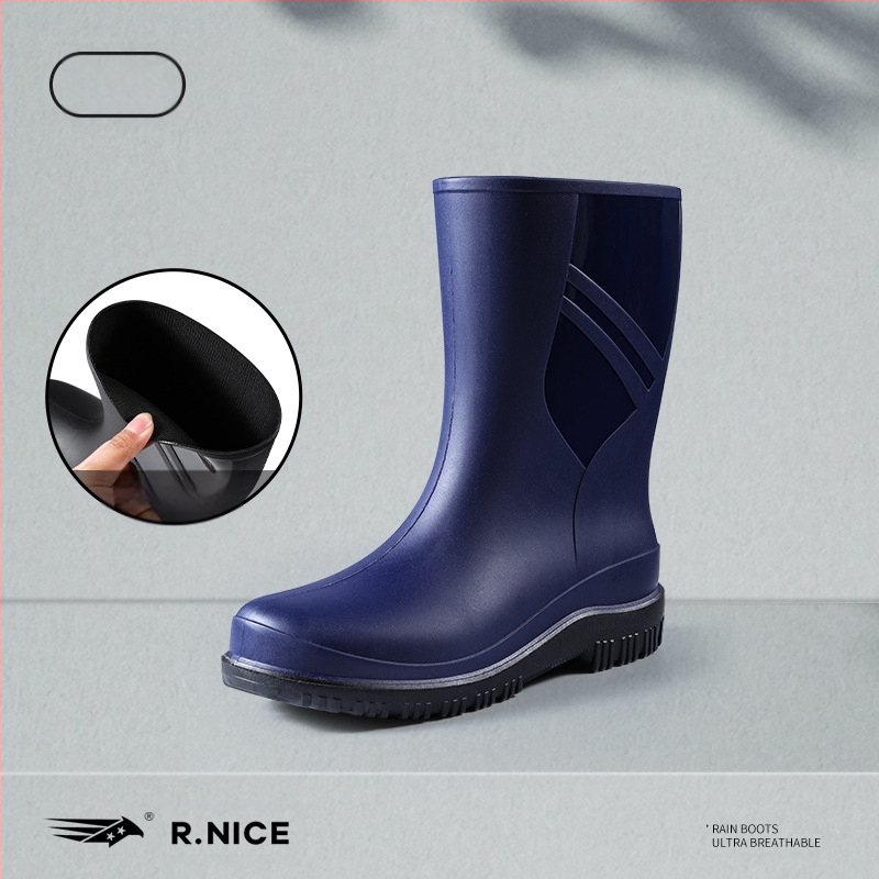 Νέες μπότες βροχής από καουτσούκ, αντιολισθητικές, μεσαίου μεγέθους, μοντέρνες μπότες νερού για υπαίθριες δραστηριότητες, πλύσιμο αυτοκινήτου, κουζίνα, σεφ, εργασία, αδιάβροχες, ανδρικές μπότες βροχής