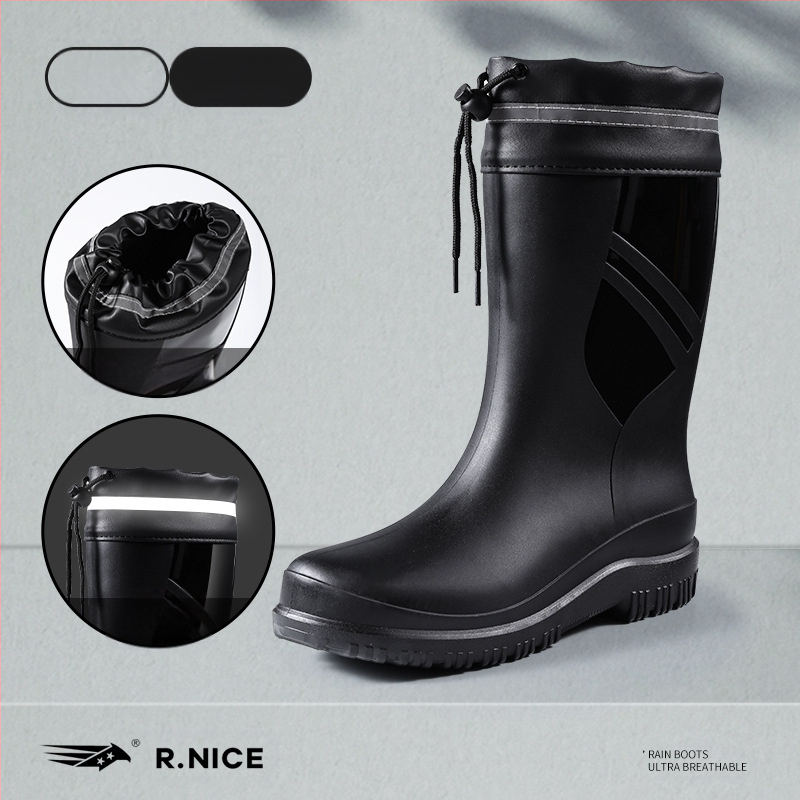 Νέες μπότες βροχής από καουτσούκ, αντιολισθητικές, μεσαίου μεγέθους, μοντέρνες μπότες νερού για υπαίθριες δραστηριότητες, πλύσιμο αυτοκινήτου, κουζίνα, σεφ, εργασία, αδιάβροχες, ανδρικές μπότες βροχής