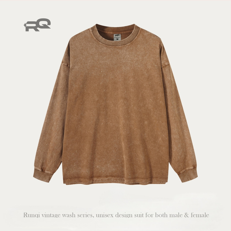 Tricou bărbătesc cu mânecă lungă, 280 g, bumbac pur, spălat, stil vintage pentru bărbați și femei, marcă la modă, croială lejeră pentru adolescenți, bumbac pur, exclusiv pentru vânzări transfrontaliere