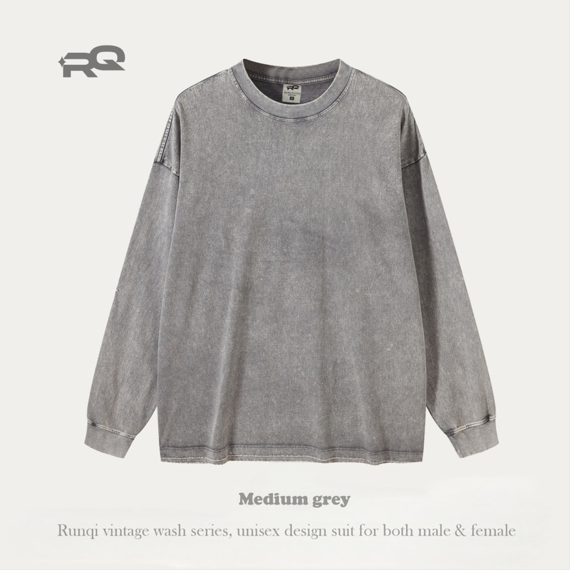 Tricou bărbătesc cu mânecă lungă, 280 g, bumbac pur, spălat, stil vintage pentru bărbați și femei, marcă la modă, croială lejeră pentru adolescenți, bumbac pur, exclusiv pentru vânzări transfrontaliere