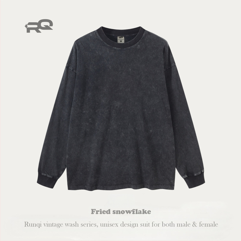 Tricou bărbătesc cu mânecă lungă, 280 g, bumbac pur, spălat, stil vintage pentru bărbați și femei, marcă la modă, croială lejeră pentru adolescenți, bumbac pur, exclusiv pentru vânzări transfrontaliere