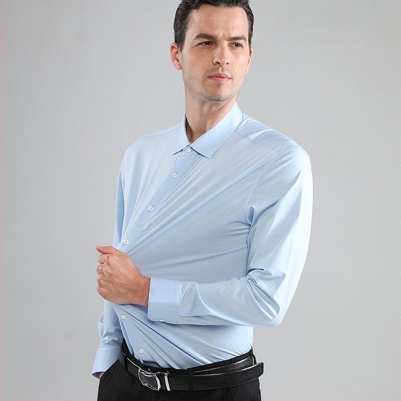 Határokon átnyúló, nyomtalan, négyoldalas, magas elasztikus ing, férfi selymes, vasalhatatlan, izomszerű, karcsúsított, csatos ing, Amazon Explosion