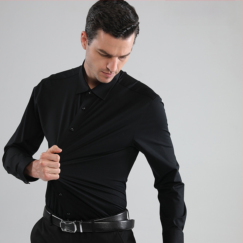 Határokon átnyúló, nyomtalan, négyoldalas, magas elasztikus ing, férfi selymes, vasalhatatlan, izomszerű, karcsúsított, csatos ing, Amazon Explosion