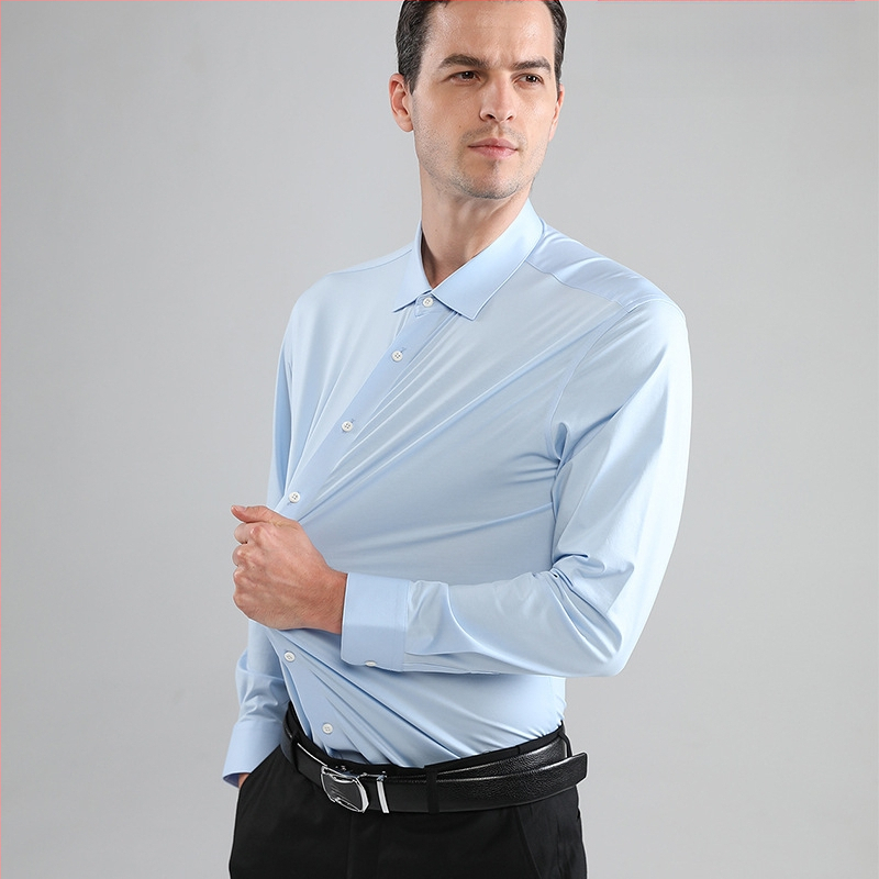 Határokon átnyúló, nyomtalan, négyoldalas, magas elasztikus ing, férfi selymes, vasalhatatlan, izomszerű, karcsúsított, csatos ing, Amazon Explosion