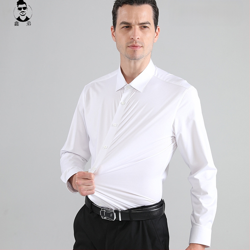 Határokon átnyúló, nyomtalan, négyoldalas, magas elasztikus ing, férfi selymes, vasalhatatlan, izomszerű, karcsúsított, csatos ing, Amazon Explosion