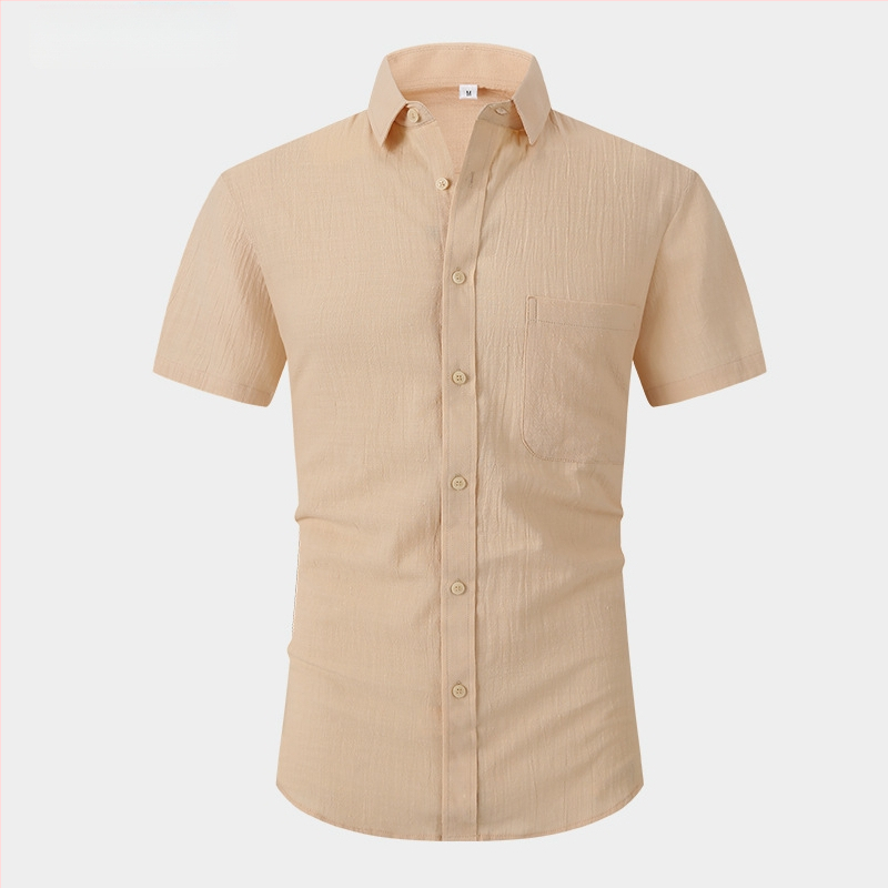 Cămașă casual din in seria M19, de la fabrică, pentru bărbați, cămașă ușoară cu mânecă scurtă, de culoare solidă, slim fit