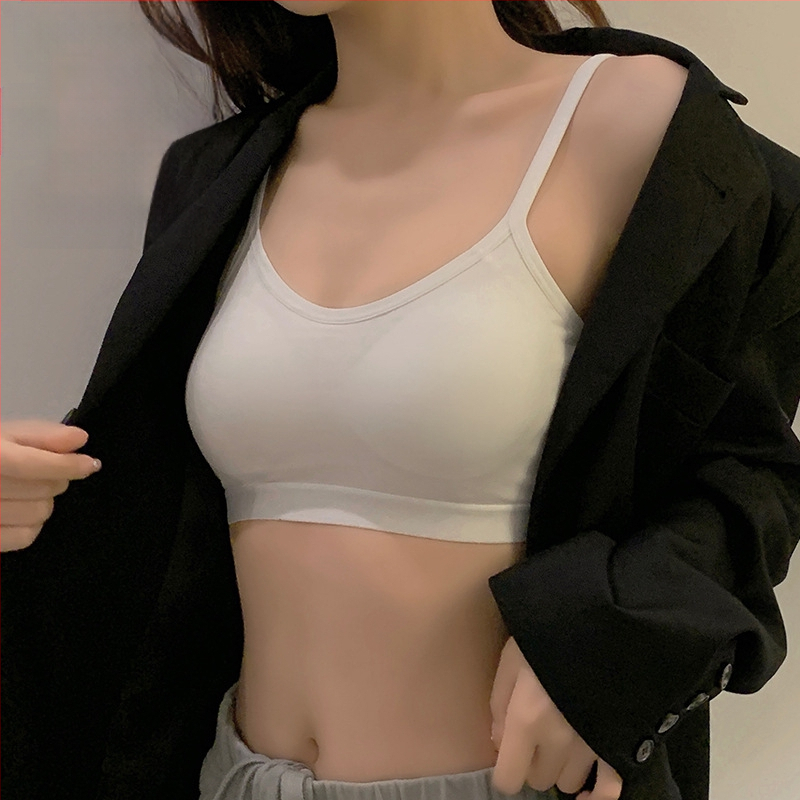 Puhast puuvillast fikseeritud tassiga vestiga aluspesu naistele väikese rinnapartiiga push-up spordirinnahoidja ilma terasrõngata ühes tükis rinnahoidja