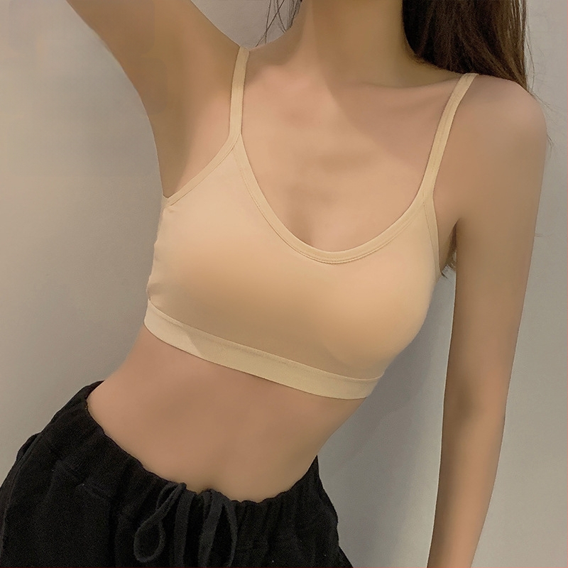 Puhast puuvillast fikseeritud tassiga vestiga aluspesu naistele väikese rinnapartiiga push-up spordirinnahoidja ilma terasrõngata ühes tükis rinnahoidja
