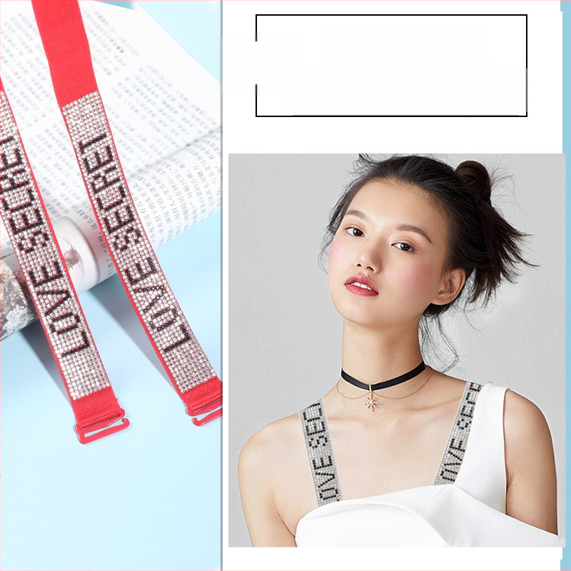 Aukštos klasės seksuali apatinių petnešėlė su cirkoniais, plonas diržas gimusiųjų metais su deimantinio stiliaus liemenėlės dirželiu, neslystančiu, reguliuojamo ilgio, atvira suknele.