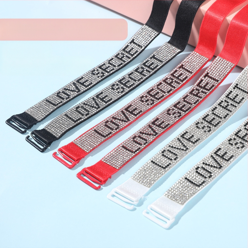 Aukštos klasės seksuali apatinių petnešėlė su cirkoniais, plonas diržas gimusiųjų metais su deimantinio stiliaus liemenėlės dirželiu, neslystančiu, reguliuojamo ilgio, atvira suknele.