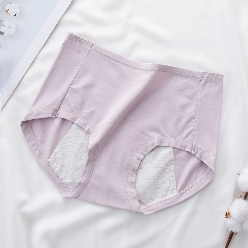Kõrge vöökohaga puhtast puuvillast naiste menstruaalpüksid, lekkekindlad, laiendatud, pehmed hügieenilised aluspüksid, külglekkevastane