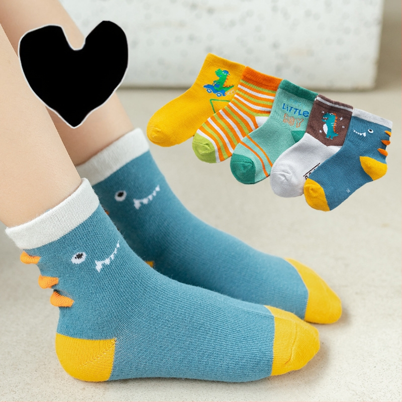 Sügis- ja talvesokid lastele, poistele ja tüdrukutele, kammitud puuvillased multifilmide dinosaurustega beebisokid, õpilaste sokid hulgimüügist