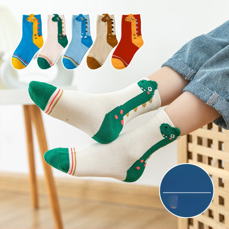 Sügis- ja talvesokid lastele, poistele ja tüdrukutele, kammitud puuvillased multifilmide dinosaurustega beebisokid, õpilaste sokid hulgimüügist