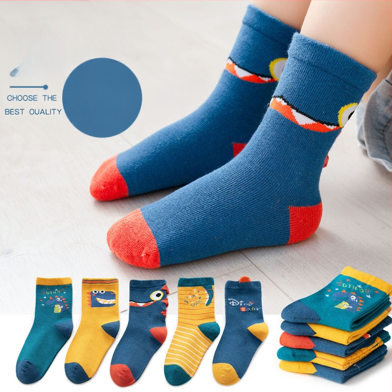 Sügis- ja talvesokid lastele, poistele ja tüdrukutele, kammitud puuvillased multifilmide dinosaurustega beebisokid, õpilaste sokid hulgimüügist