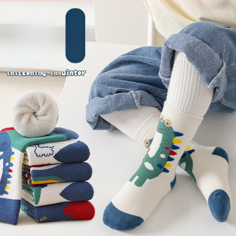 Sügis- ja talvesokid lastele, poistele ja tüdrukutele, kammitud puuvillased multifilmide dinosaurustega beebisokid, õpilaste sokid hulgimüügist