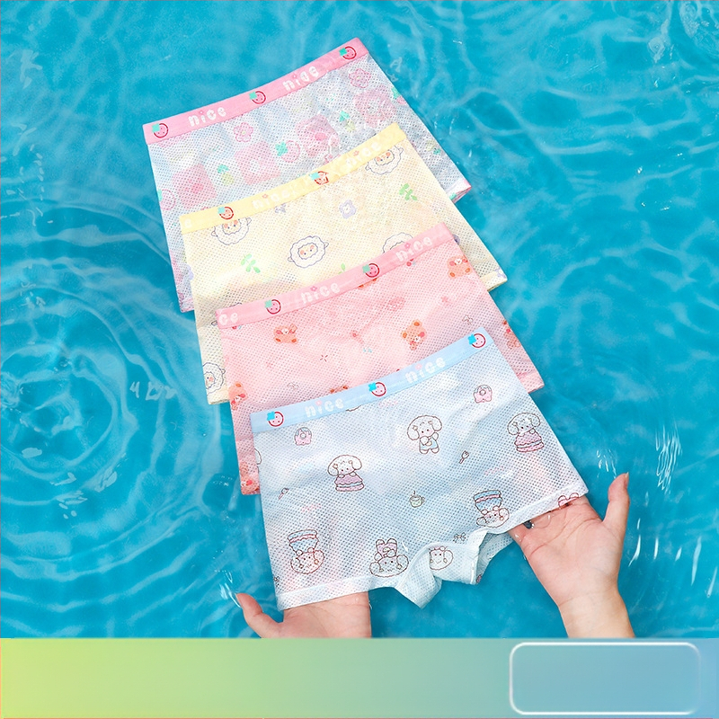 Vaikiški apatiniai mergaitėms. A klasės ledo šilko vasarinės plonos 7A antibakterinės animacinių filmukų rašto kūdikiams skirtos moteriškos bokseriai.