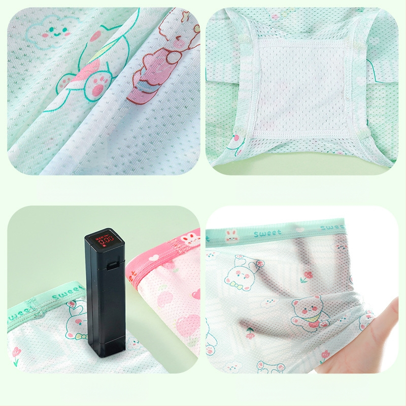 Vaikiški apatiniai mergaitėms. A klasės ledo šilko vasarinės plonos 7A antibakterinės animacinių filmukų rašto kūdikiams skirtos moteriškos bokseriai.