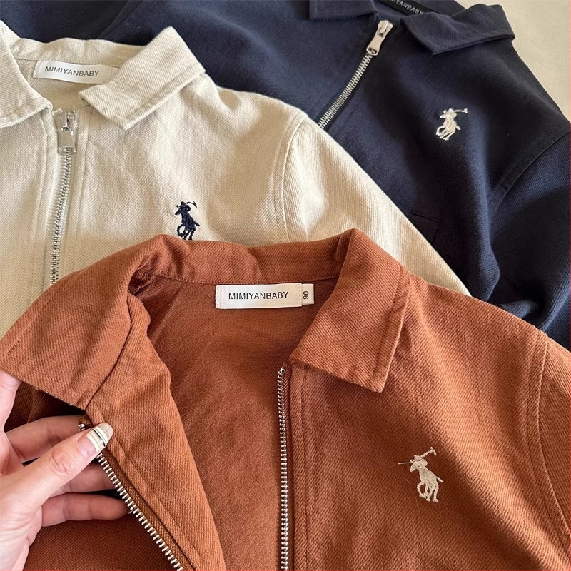 Dječji kaput, jesenski kaput u korejskom stilu za dječake, elegantno izvezen, kaput s reverom, kratka majica s patentnim zatvaračem za bebe