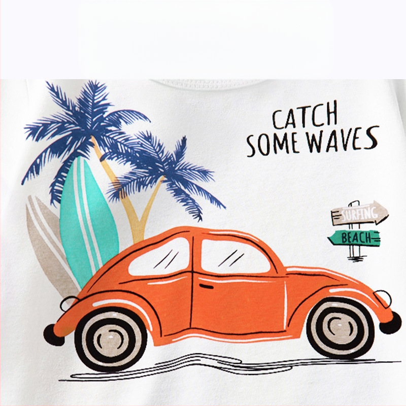 Gyerekruházat 2025 Nyári Ruházat Fiú Fehér Rövid Ujjú Fiú Trendi Gyerek Póló Rajzfilm Autó Mintás Nyári Félujjú