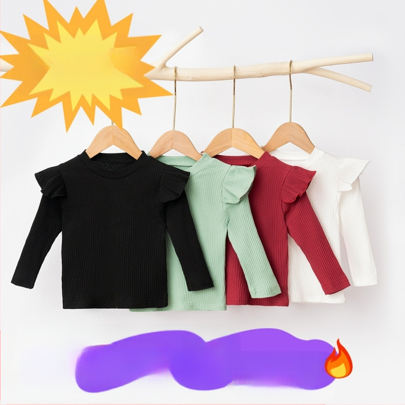 Тениска с дълъг ръкав за малки и средни момичета, малка, с широк ръкав, базова риза, пролет и есен, нова, за жени, производители на бебешки топове