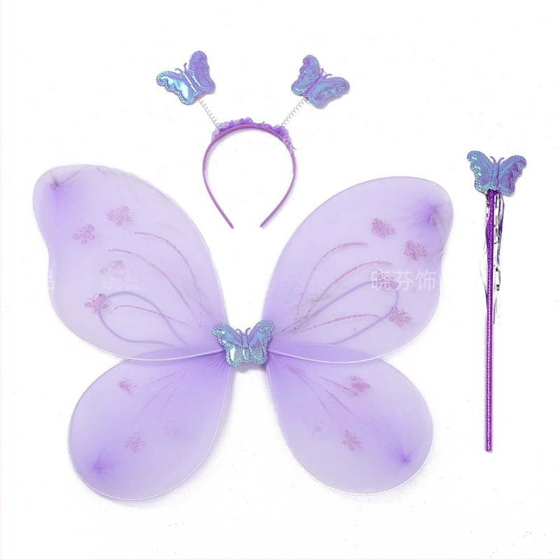 Naujas „Wings Butterfly“ vaikų nugaros dekoracija, stebuklinga lazdelė, galvos apdangalas, gėlė, fėja, žaislas, vaikams, trijų dalių rinkinys, gamyklos didmeninė prekyba