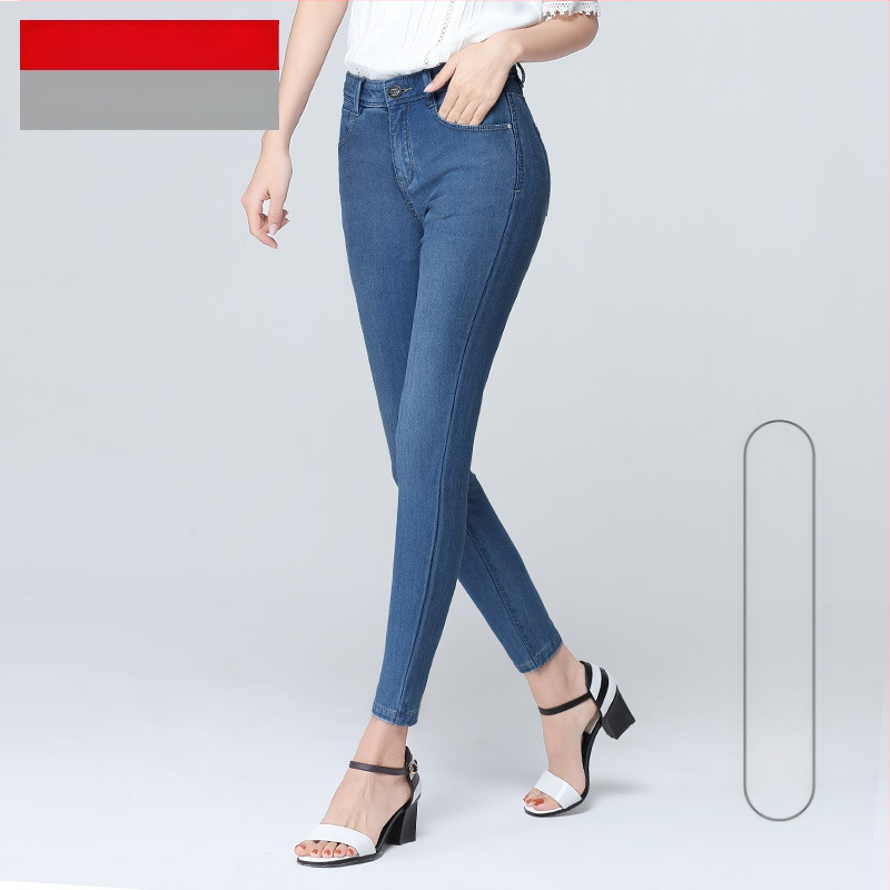 Μια γενιά γυναικείων παντελονιών άνοιξη-καλοκαίρι New Ice Silk thin jeans γυναικείο κολάν με ψηλή μέση και ελαστικότητα 0150