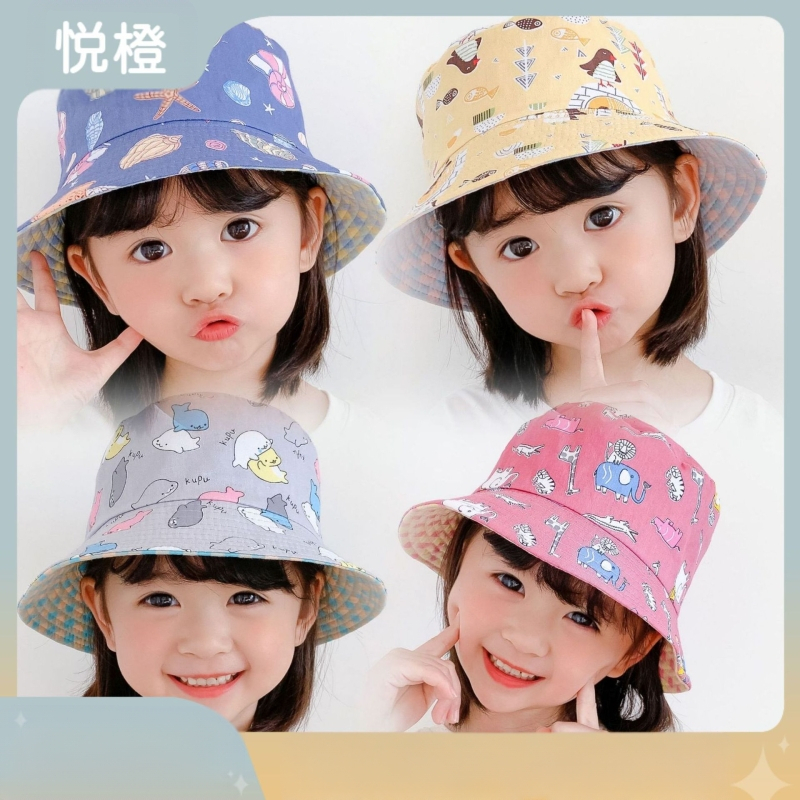 Gyári gyermek kétoldalas halászsapka mintás gyereksapka fiúknak és lányoknak, baba tavaszi és őszi teljes mintás aranyos új mosdósapka