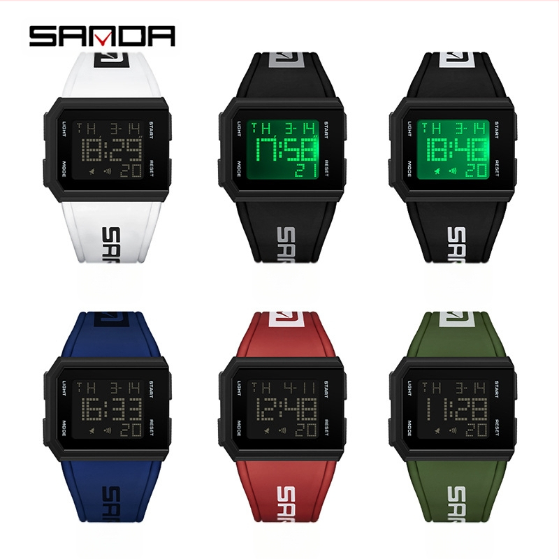 Sanda Aliexpress populārs kvadrātveida pulkstenis vīriešiem un sievietēm, viena displeja gaismas elektroniskais pulkstenis, jauniešu daudzfunkcionāls personalizēts pulkstenis