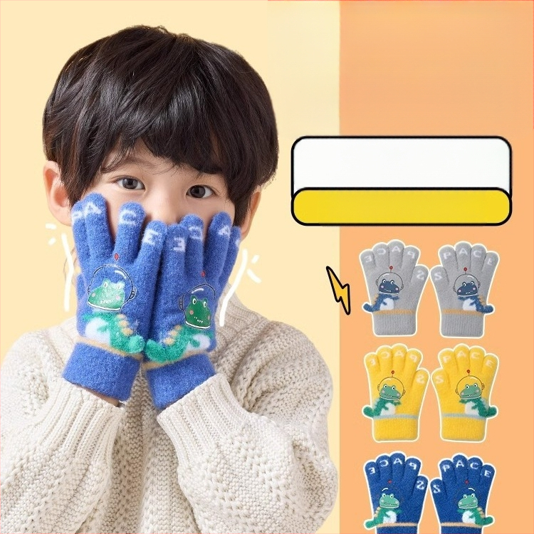 Laste soojad kindad sügiseks ja talveks, viie sõrmega dinosauruste multifilmitegelastega, sõrmedega kirjutamiseks, poistele ja tüdrukutele, beebidele, talveks, fliisvoodriga, külmumisvastased