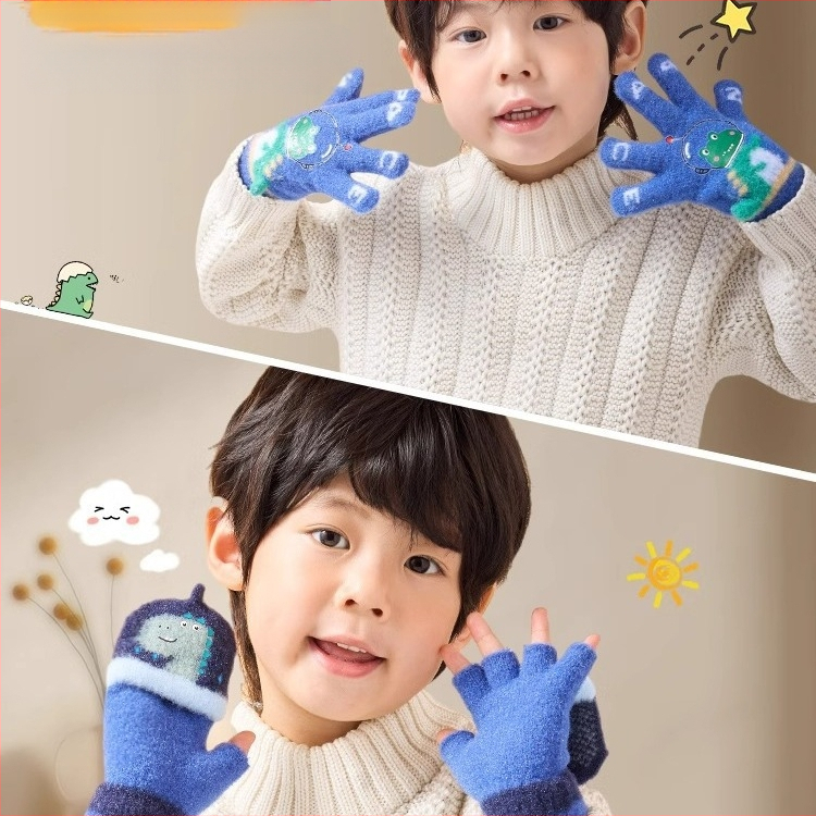 Laste soojad kindad sügiseks ja talveks, viie sõrmega dinosauruste multifilmitegelastega, sõrmedega kirjutamiseks, poistele ja tüdrukutele, beebidele, talveks, fliisvoodriga, külmumisvastased