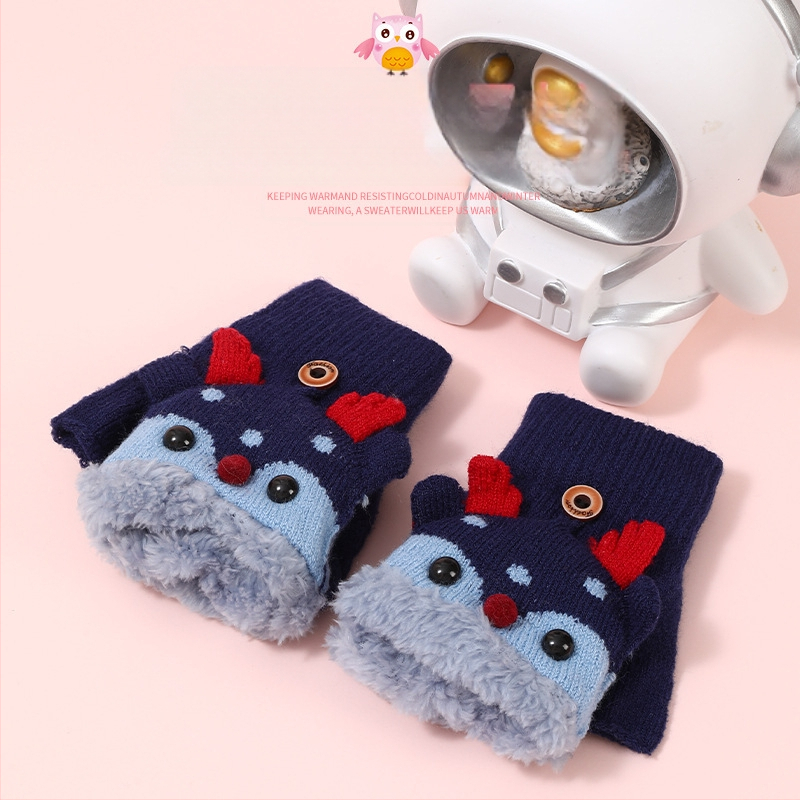 Sügise ja talve laste jõulukindad Fox flip-kindad Korea armsad paksendatud fliisvoodriga õpilastele mõeldud soojad kirjutuskindad