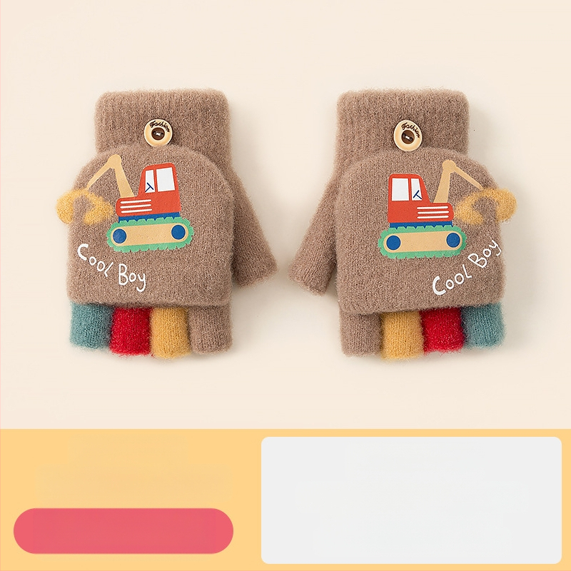 Sügis-talvised poolsõrmega ülespööratavad sõrmedeta kootud lasteaiapoiste paksendatud ja soojad talvised multifilmidest villased lastekindad