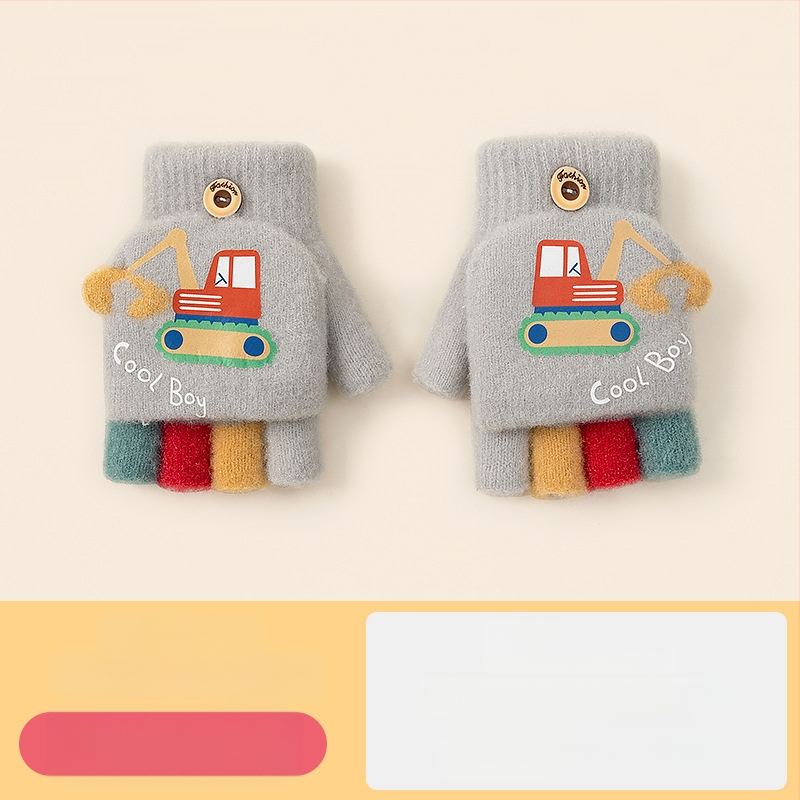 Sügis-talvised poolsõrmega ülespööratavad sõrmedeta kootud lasteaiapoiste paksendatud ja soojad talvised multifilmidest villased lastekindad