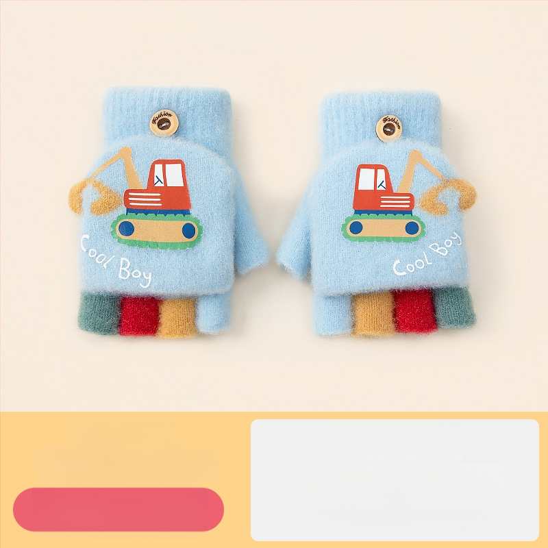 Sügis-talvised poolsõrmega ülespööratavad sõrmedeta kootud lasteaiapoiste paksendatud ja soojad talvised multifilmidest villased lastekindad