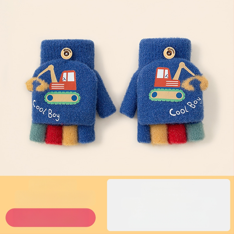 Sügis-talvised poolsõrmega ülespööratavad sõrmedeta kootud lasteaiapoiste paksendatud ja soojad talvised multifilmidest villased lastekindad