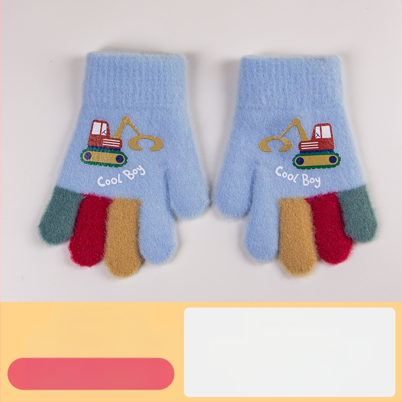 Sügis-talvised poolsõrmega ülespööratavad sõrmedeta kootud lasteaiapoiste paksendatud ja soojad talvised multifilmidest villased lastekindad