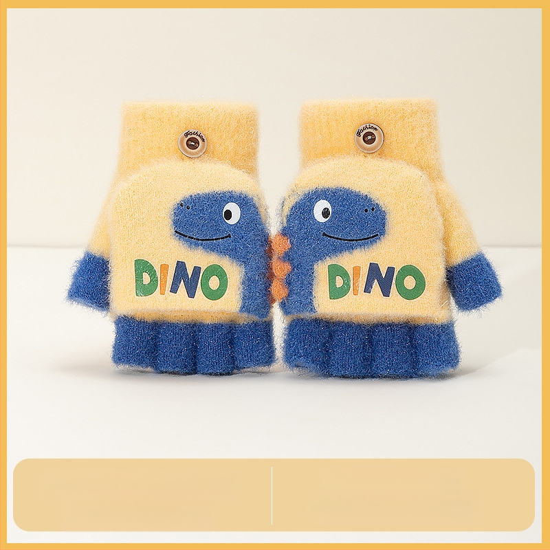 Sügis-talvised poolsõrmega ülespööratavad sõrmedeta kootud lasteaiapoiste paksendatud ja soojad talvised multifilmidest villased lastekindad