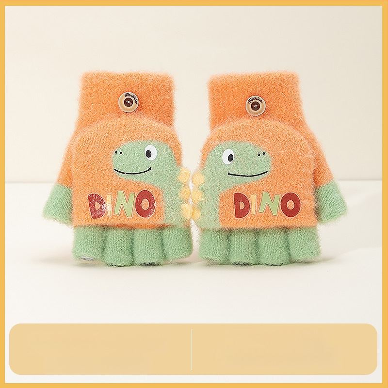 Sügis-talvised poolsõrmega ülespööratavad sõrmedeta kootud lasteaiapoiste paksendatud ja soojad talvised multifilmidest villased lastekindad